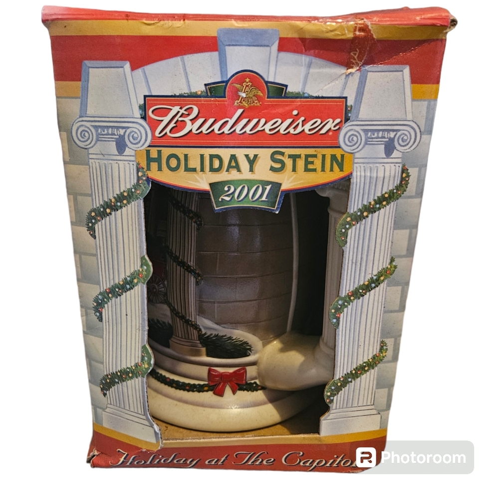 Vintage New 2001 Budweiser Stein Holiday The Capital Clydesdale *Box Damage*